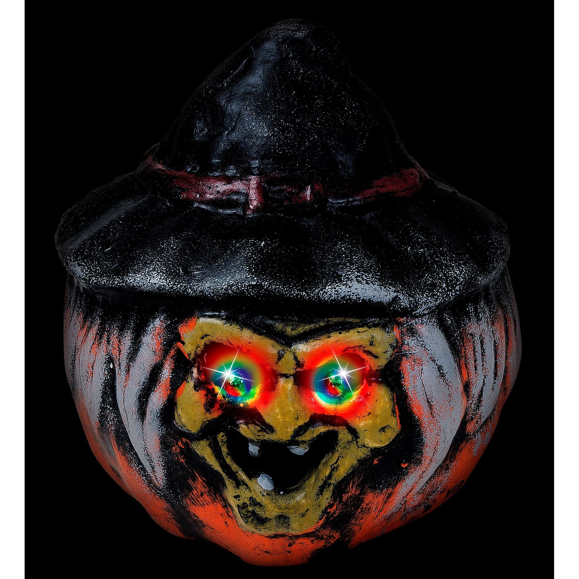 "HEXEN KÜRBIS MIT HUT UND AUGEN MIT FARBWECHSELNDEM LED LICHT" 19x22cm – Detailansicht