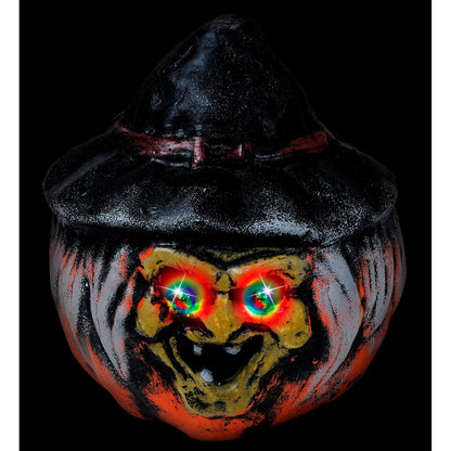 "HEXEN KÜRBIS MIT HUT UND AUGEN MIT FARBWECHSELNDEM LED LICHT" 19x22cm – Detailansicht