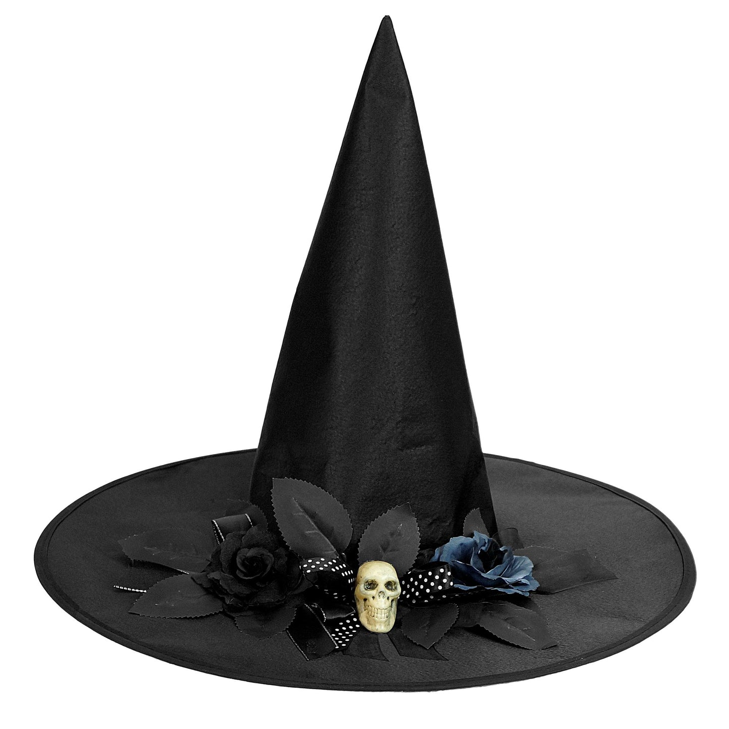 Widmann Hexenhut mit Totenkopf, Schleifen und Blumen Schwarz – Produktansicht
