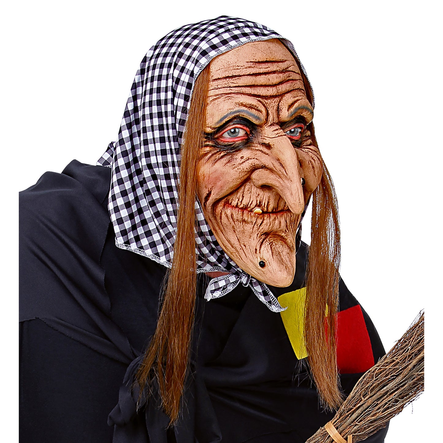 "HEXENMASKE MIT HAAREN & KOPFTUCH" – Vorderansicht