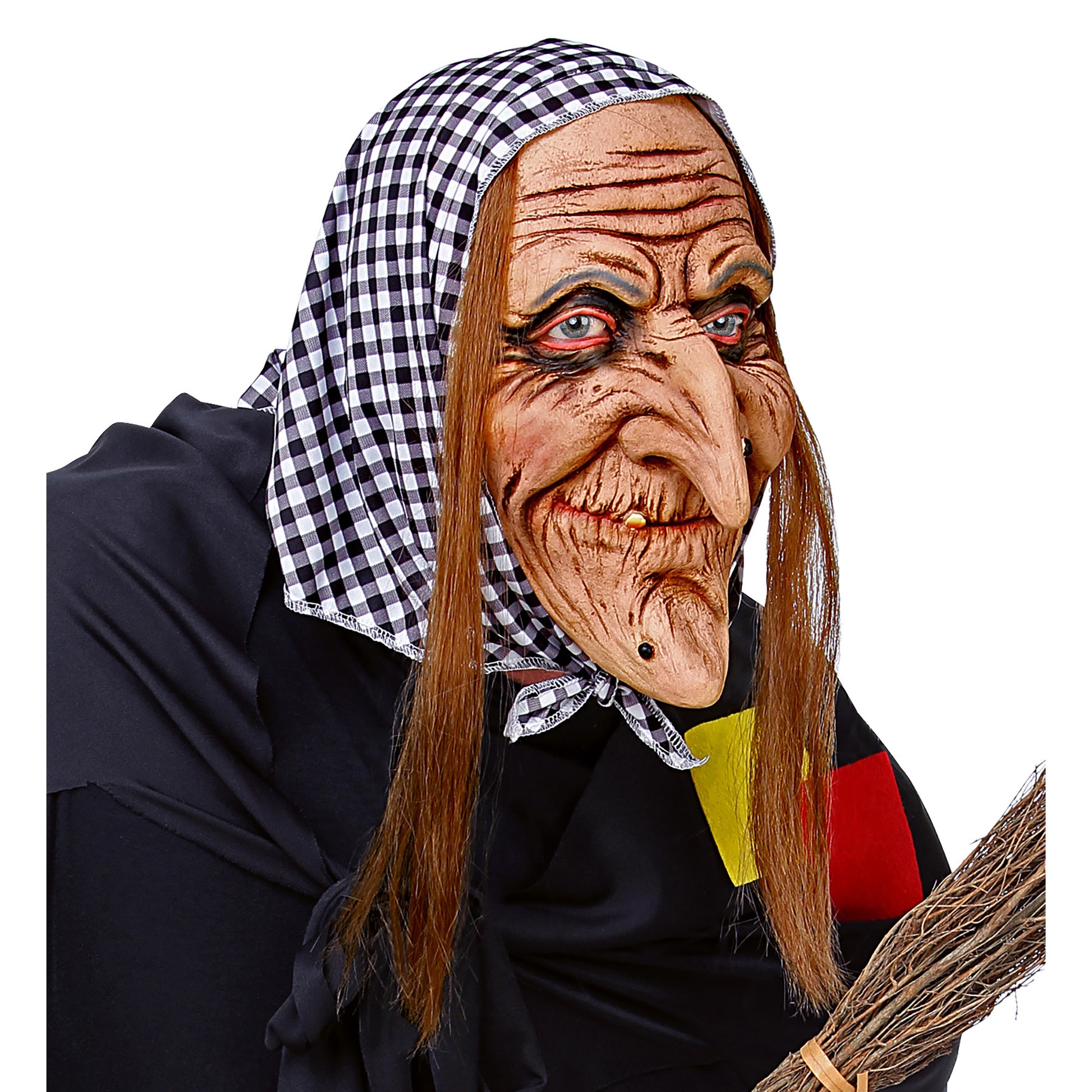 "HEXENMASKE MIT HAAREN & KOPFTUCH" – Vorderansicht