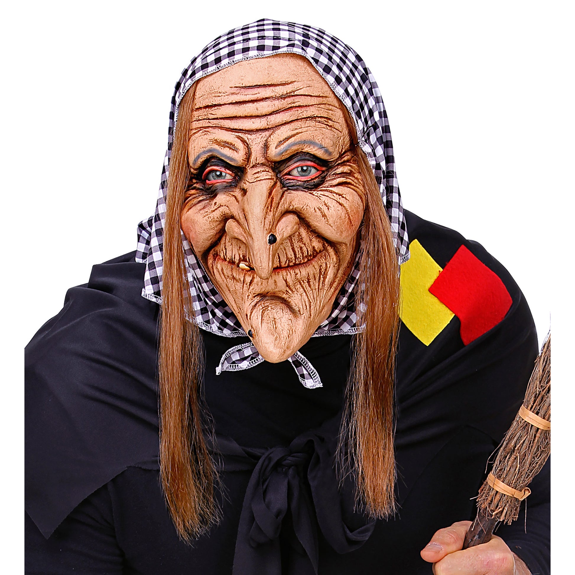 "HEXENMASKE MIT HAAREN & KOPFTUCH" – Detailansicht