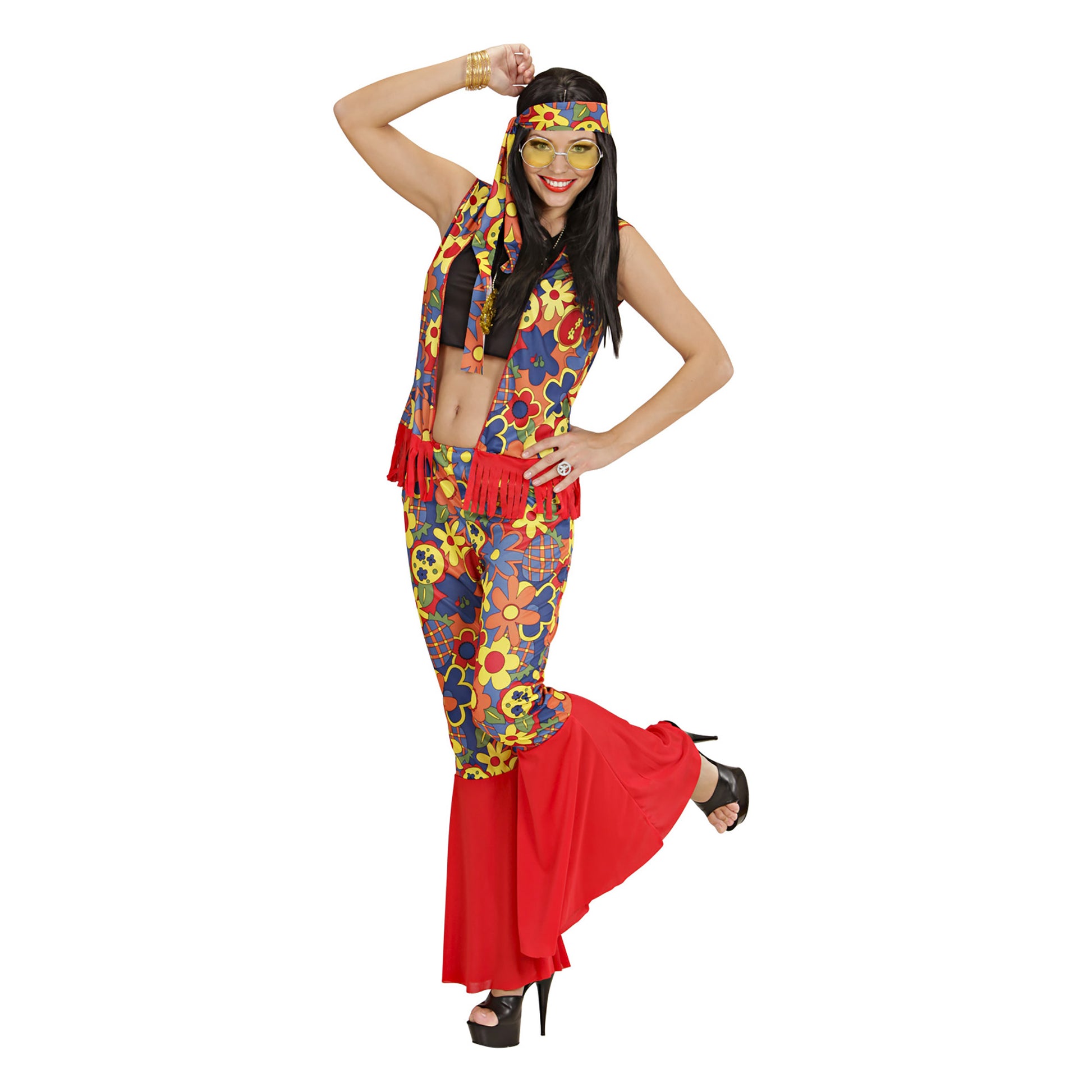 "HIPPIE FRAU" (Top, Weste, Hose, Kopftuch, Kette mit Medaillon) – Detailansicht