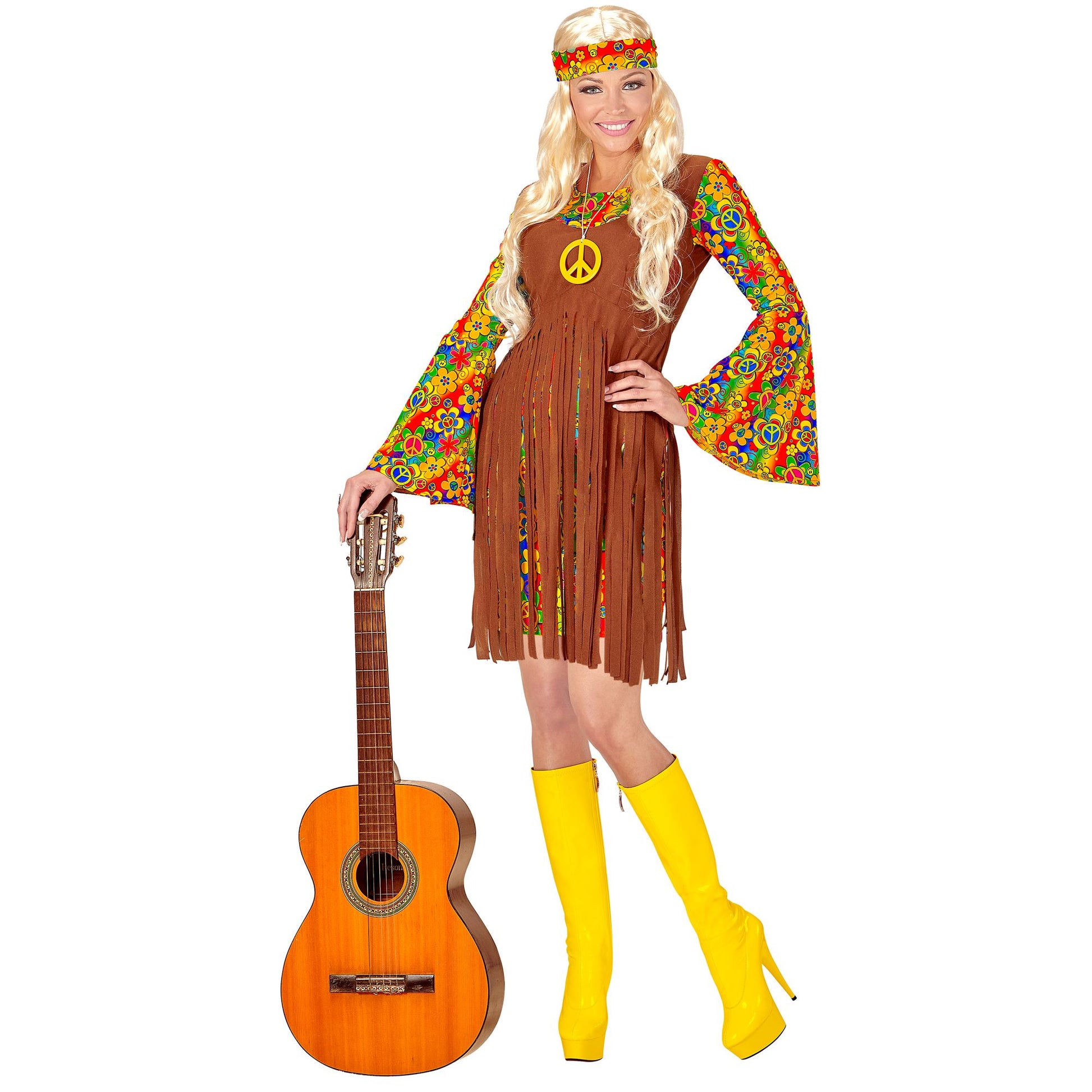 "HIPPIE GIRL" (Kleid mit Weste, Stirnband, Kette mit Peace-Zeichen) – Ansicht 3