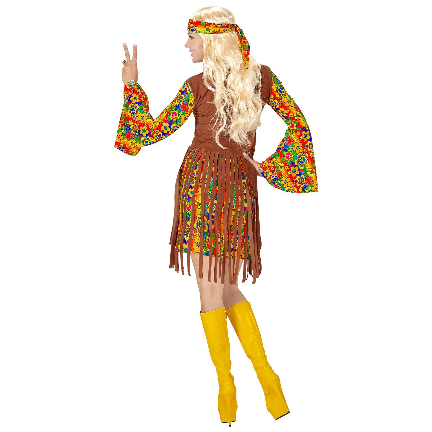 "HIPPIE GIRL" (Kleid mit Weste, Stirnband, Kette mit Peace-Zeichen) – Ansicht 4