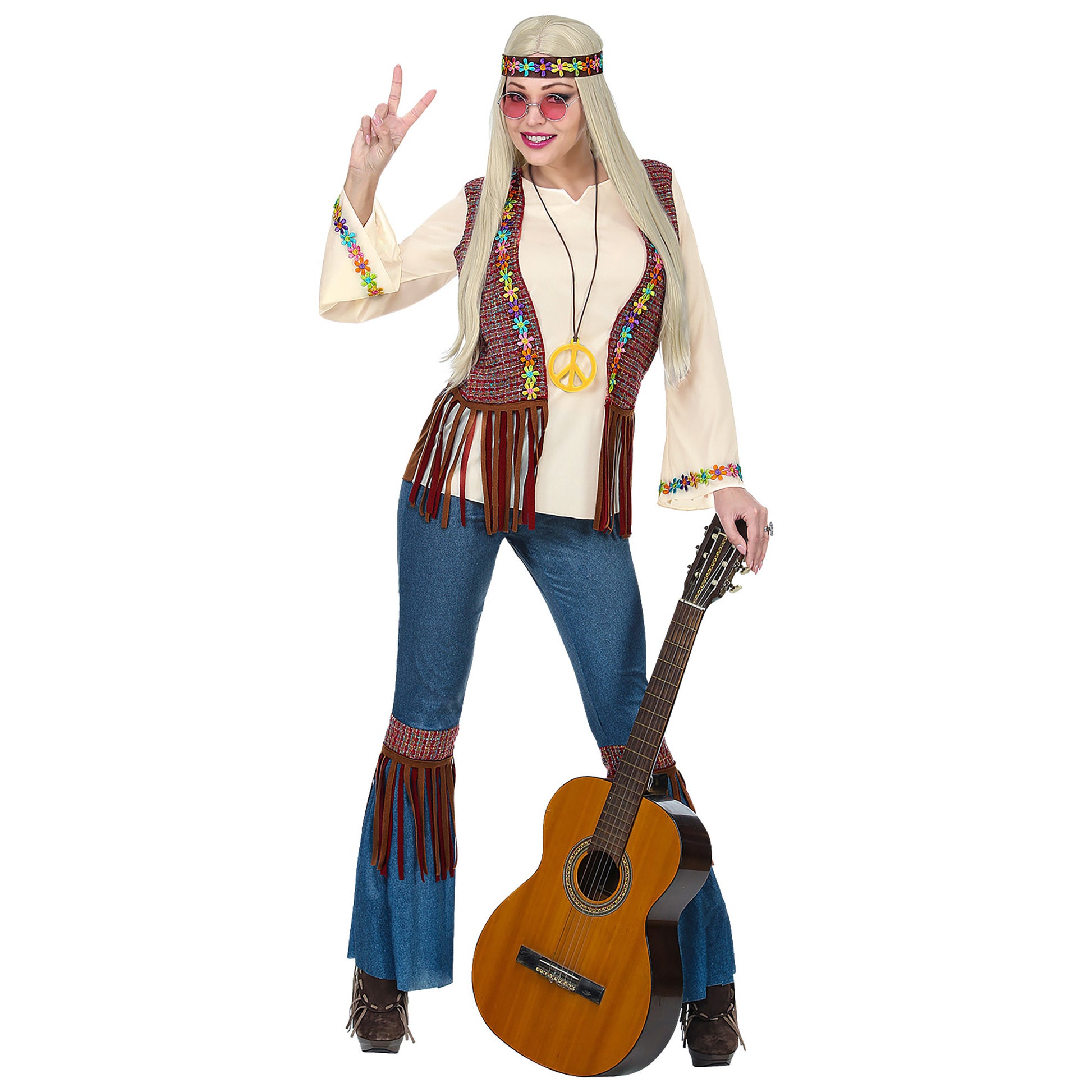 "HIPPIE" (Hemd mit Weste, Hose, Stirnband, Kette) – Vorderansicht