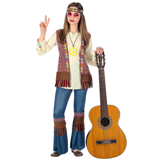 "HIPPIE" (Hemd mit Weste, Hose, Stirnband, Kette) – Vorderansicht