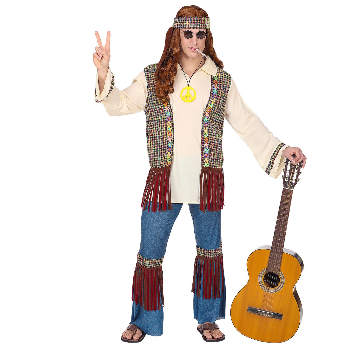 "HIPPIE" (Hemd mit Weste, Hose, Stirnband, Kette) – Vorderansicht