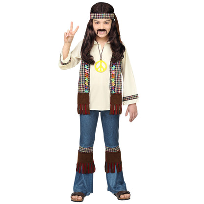 "HIPPIE" (Hemd mit Weste, Hose, Stirnband, Kette) – Vorderansicht