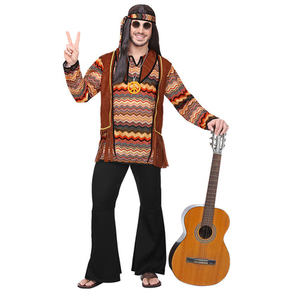 "HIPPIE" (Hemd mit Weste, Hose, Stirnband, Kette) – Vorderansicht