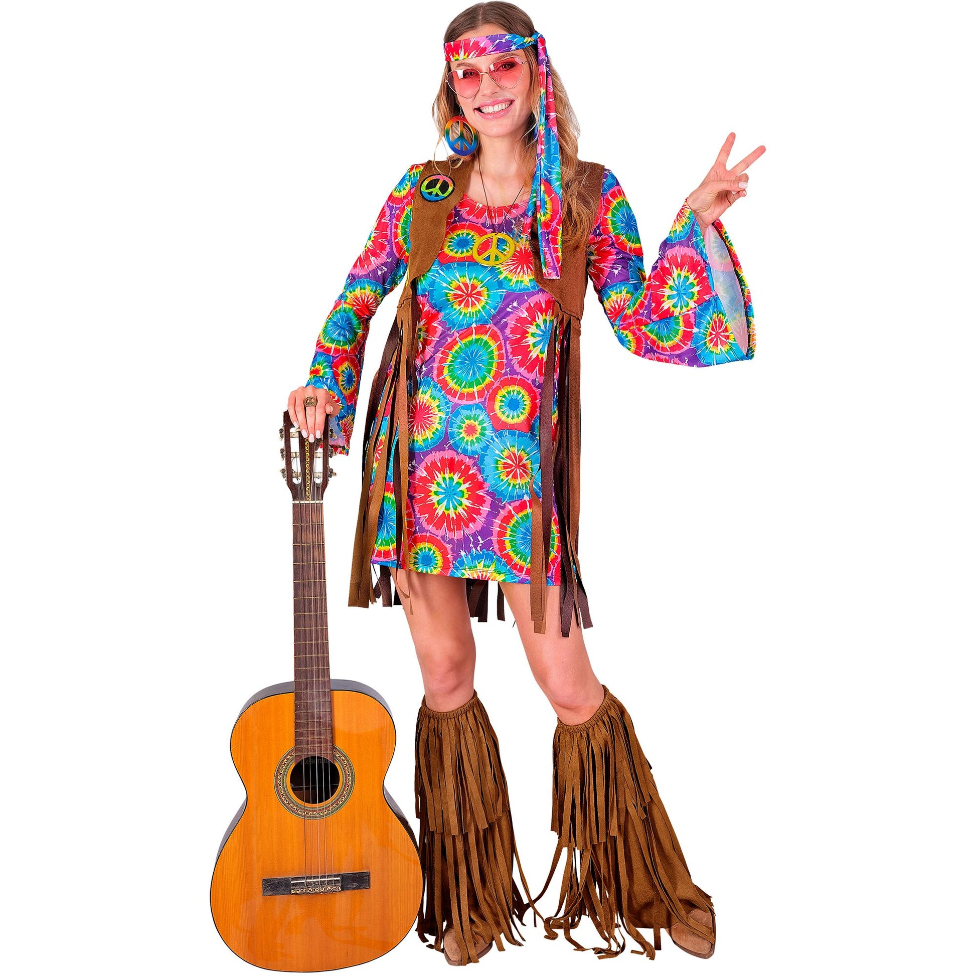 "HIPPIE" (Kleid, Weste, Stirnband, Peace-Zeichen Kette) – Ansicht 3