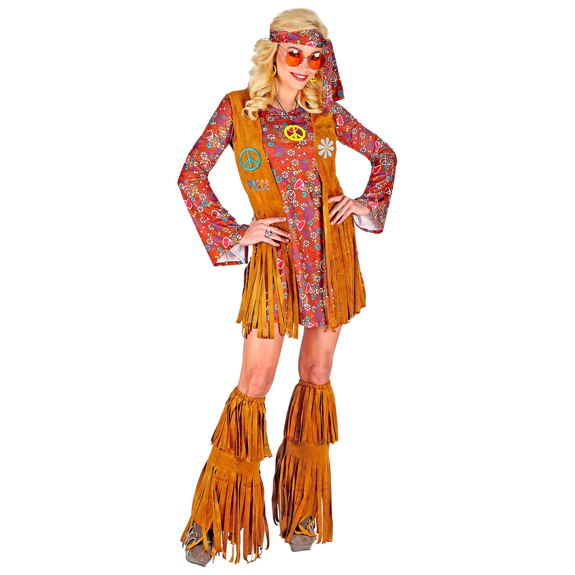 "HIPPIE" (Kleid, Weste, Stirnband, Stiefelüberzieher mit Fransen) – Detailansicht