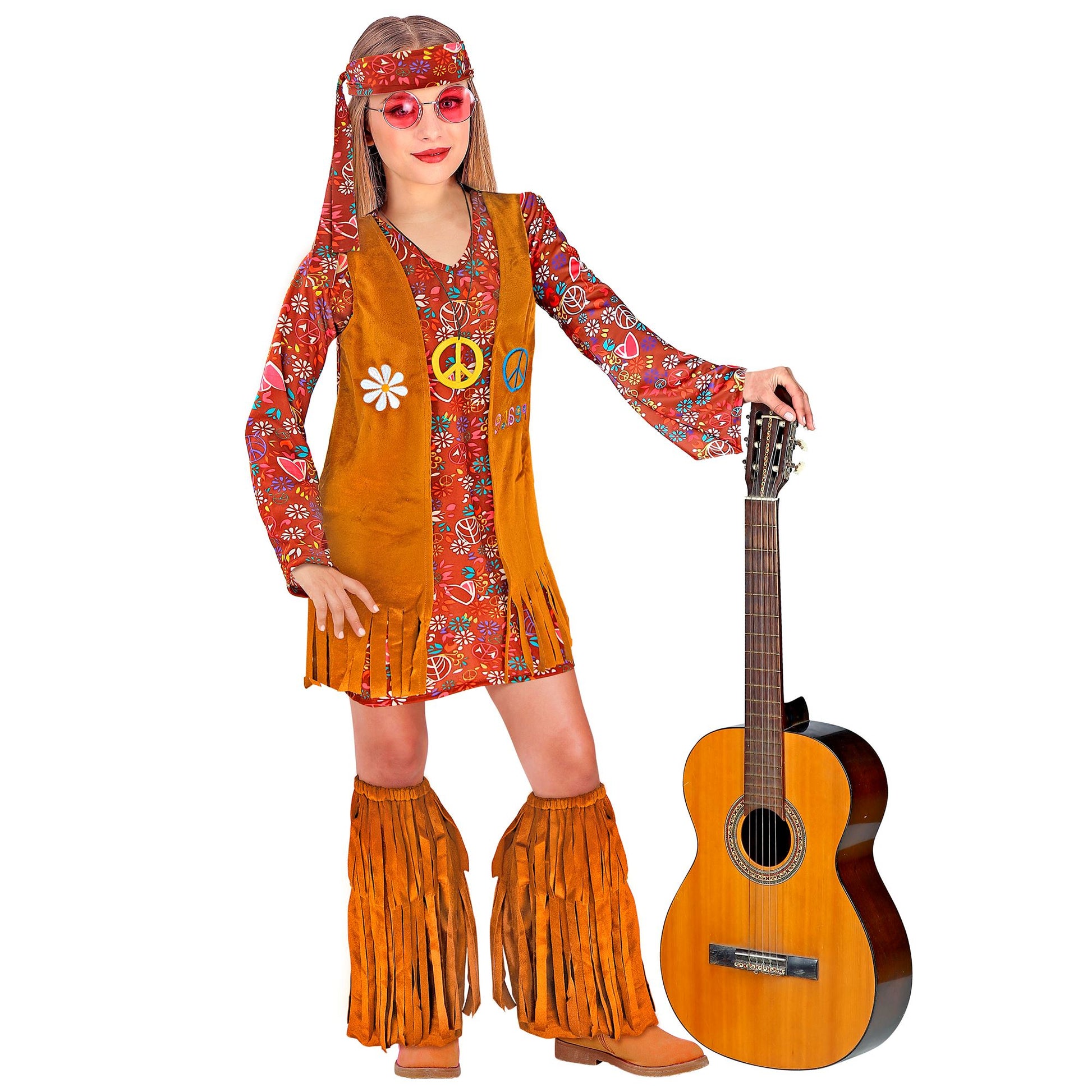 "HIPPIE" (Kleid, Weste, Stirnband, Stiefelüberzieher mit Fransen) – Detailansicht