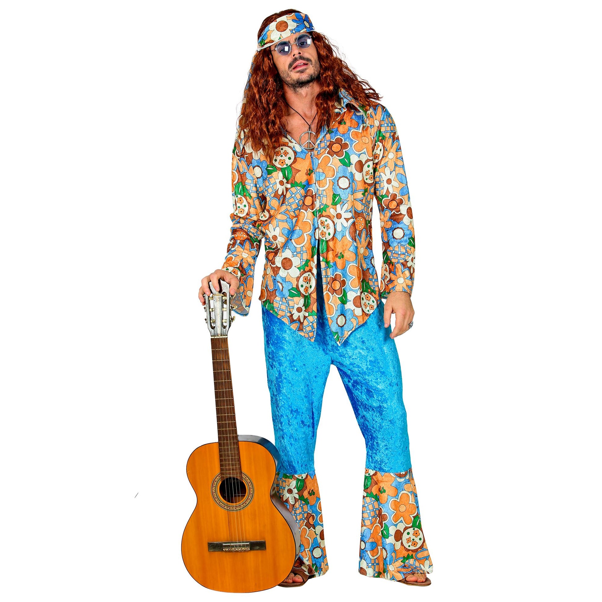 "HIPPIE MAN" aus Samt (Hemd, Hose,Stirnband) – Vorderansicht