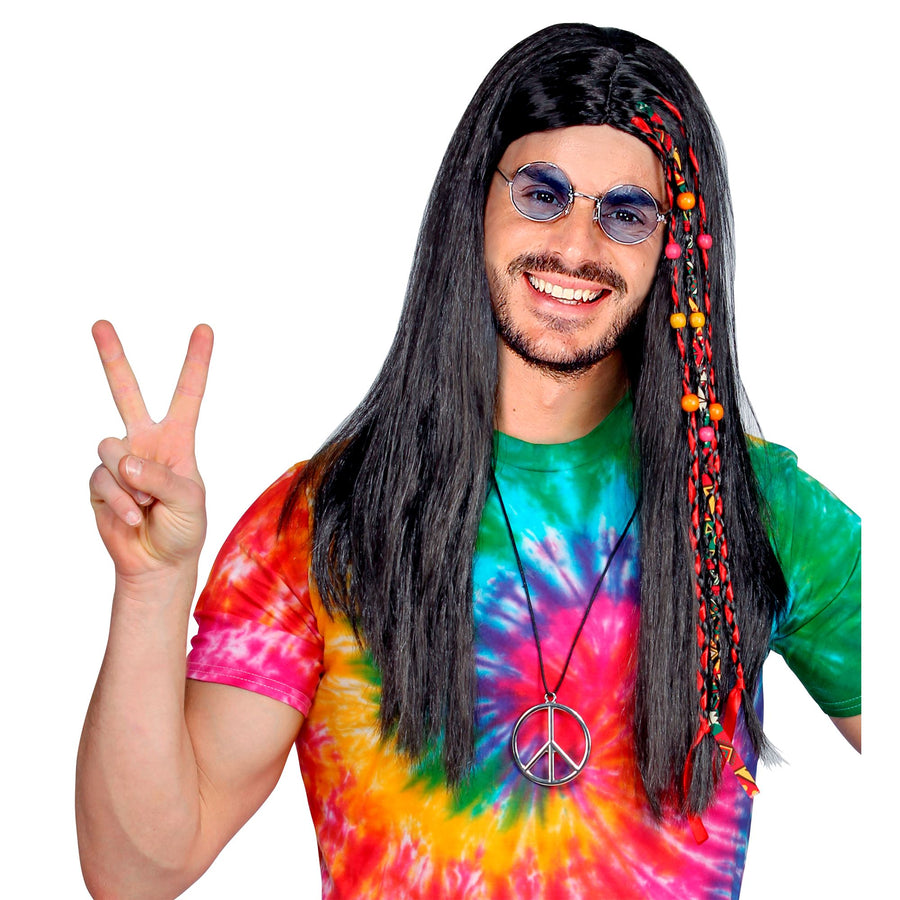 "HIPPIE PERÜCKE MIT PERLEN FLECHTZÖPFEN" in Box – Vorderansicht
