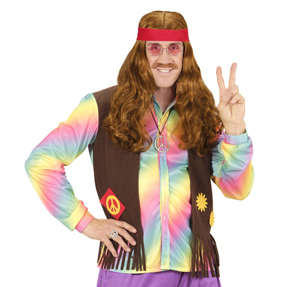 "HIPPIE PERÜCKE MIT ROTEN STIRNBART & SCHNURRBART" in Polybag – Ansicht 3