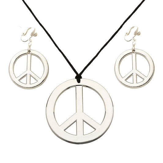 "HIPPIE SET PEACE KETTE & OHRRINGE" – Vorderansicht