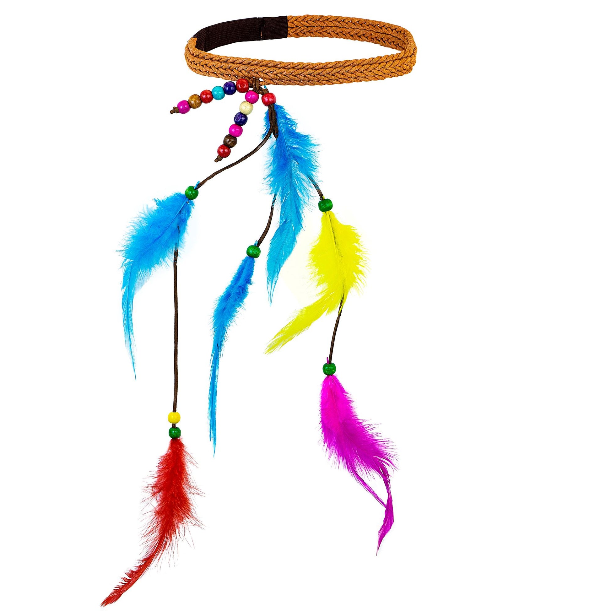 "HIPPIE STIRNBAND MIT BUNTEN PERLEN & FEDERN" – Vorderansicht