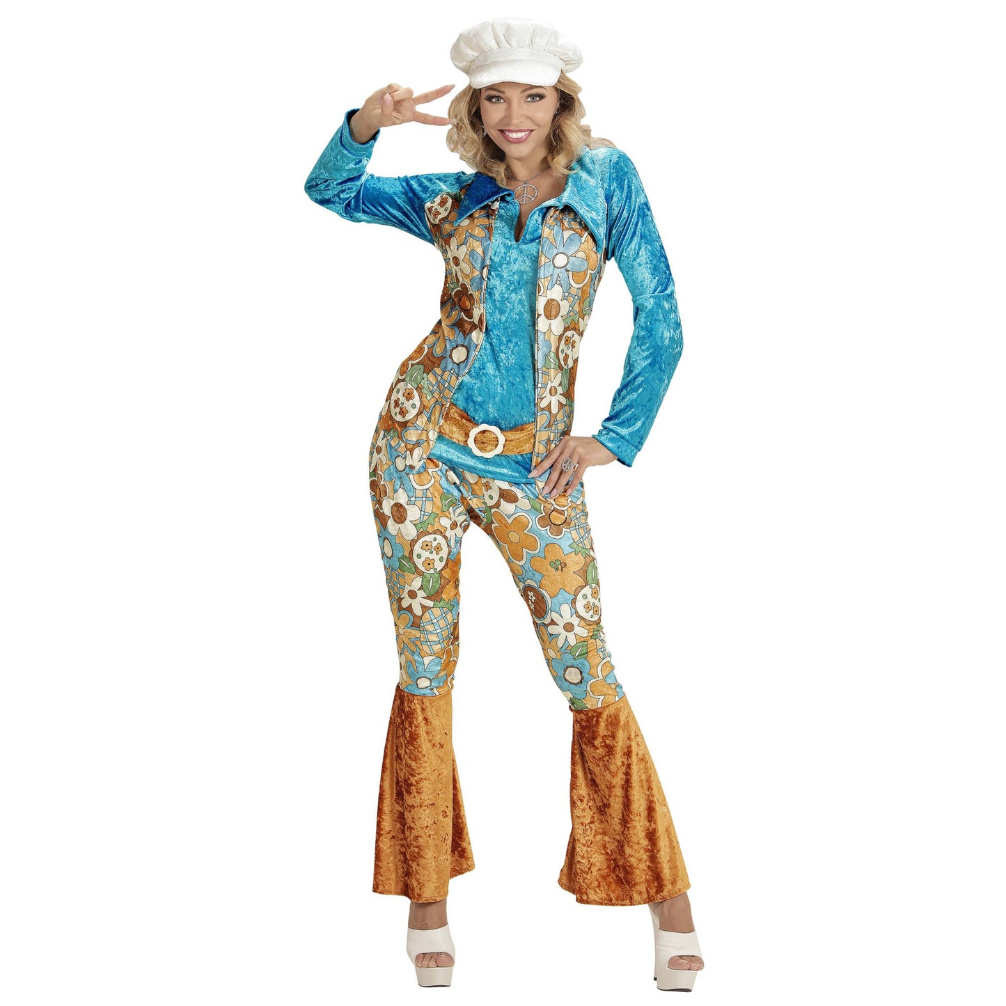 "HIPPIE WOMAN" aus Samt (Bluse mit Weste und Gürtel, Hose, Hut) – Detailansicht