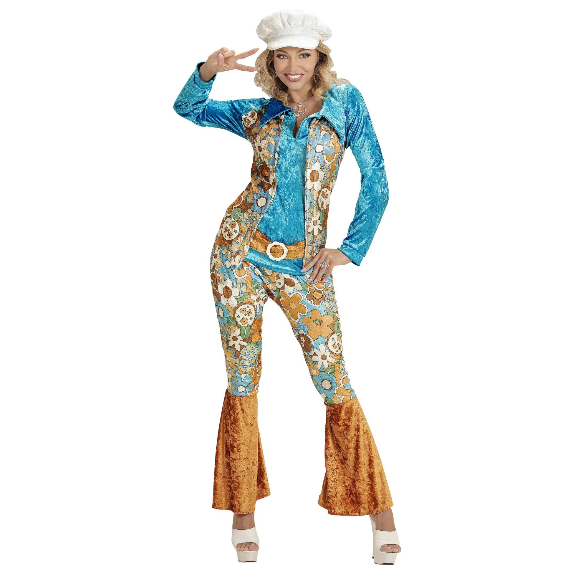 "HIPPIE WOMAN" aus Samt (Bluse mit Weste und Gürtel, Hose, Hut) – Detailansicht