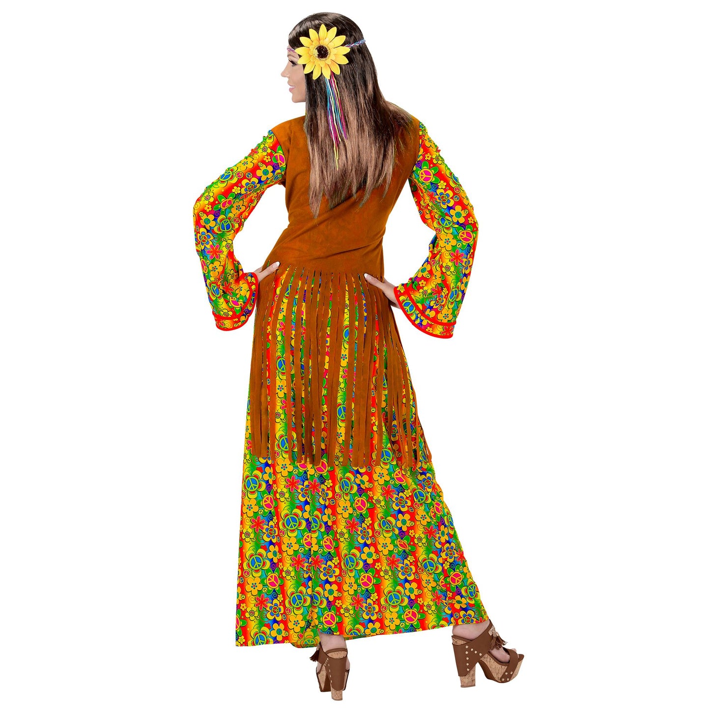 "HIPPIE WOMAN" (Kleid mit Weste, Kette mit Peace-Zeichen) – Ansicht 3