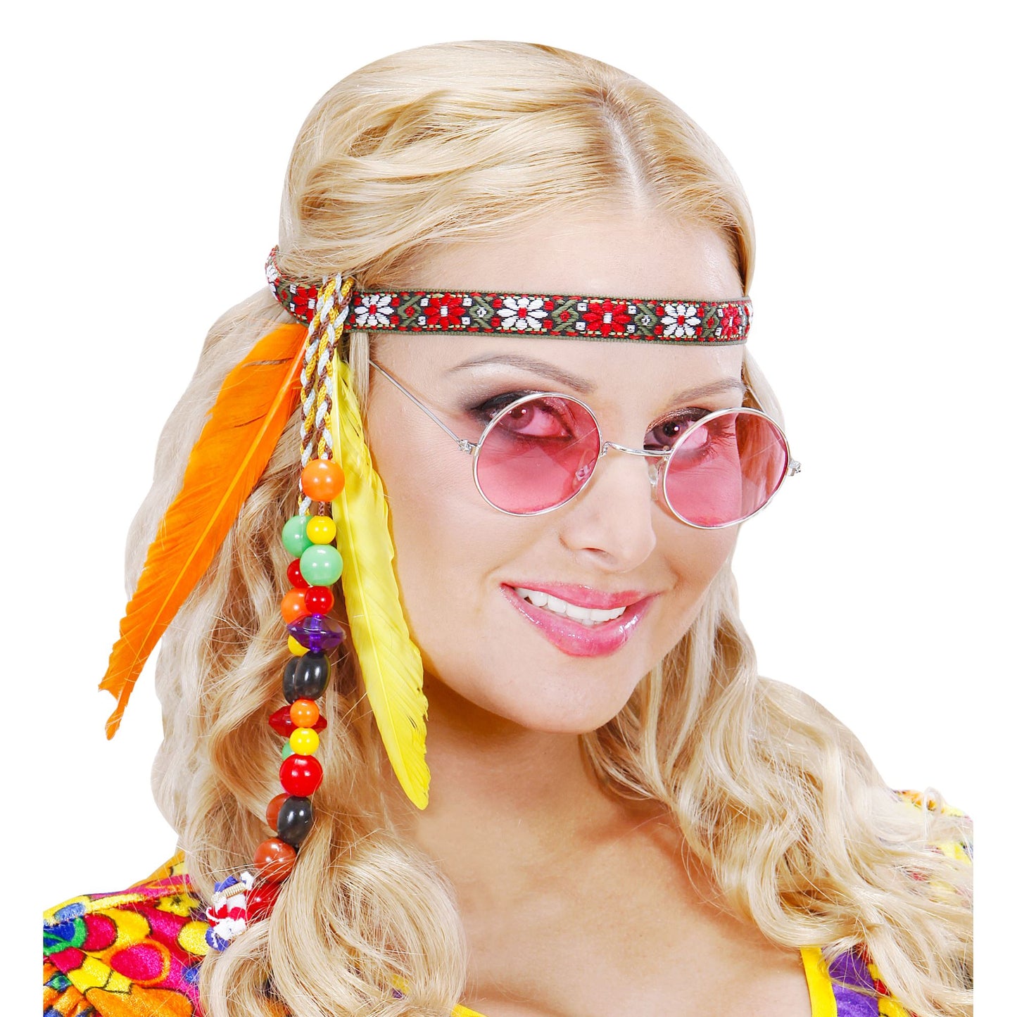 "HIPPIESTIRNBAND MIT PERLEN UND FEDERN" – Detailansicht