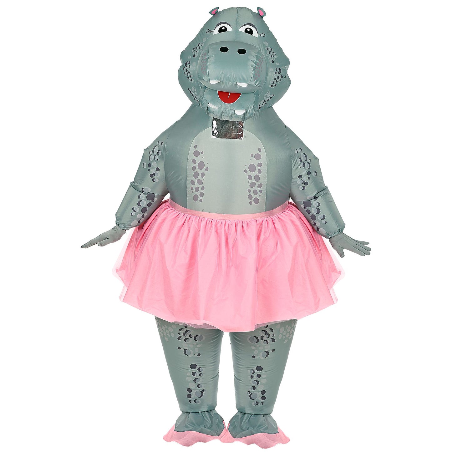"HIPPO BALLERINA" (aufblasbares Kostüm m. integriertem Gebläse & Maske) – Vorderansicht