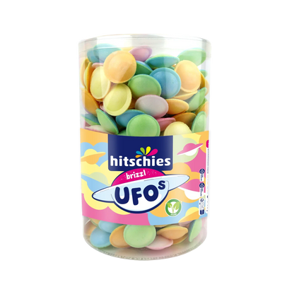 Hitschies Ufo's Dose 450 g Kaubonbons mit Brausefüllung Orange Vegan