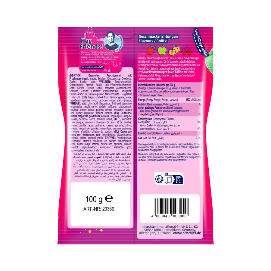 Hitschies Saure Drachenzungen Brizzl Bälle Fruchtgummi 100 g