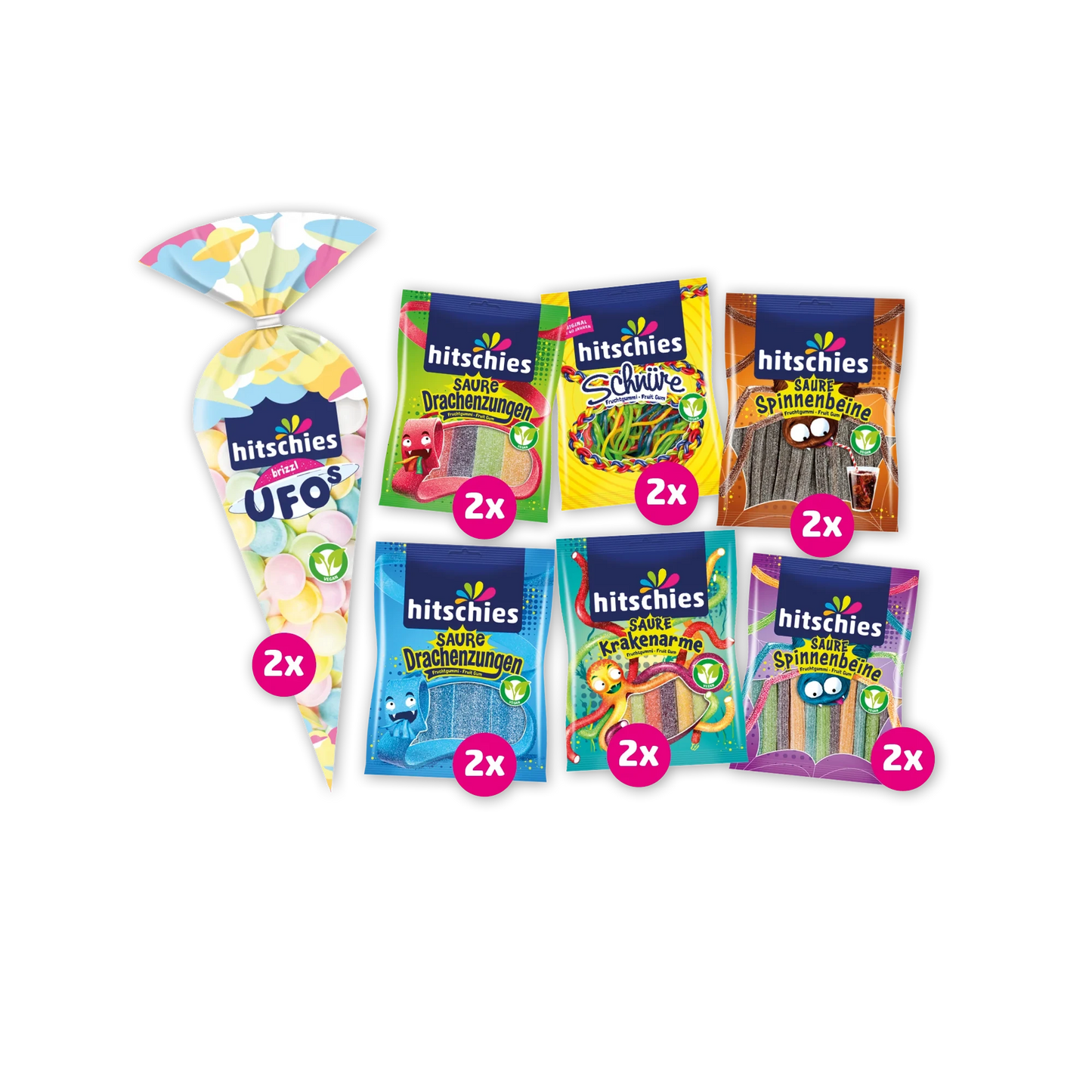 Buntes Bündel mit veganen Süßigkeiten in verschiedenen Formen und Farben, 1650g.