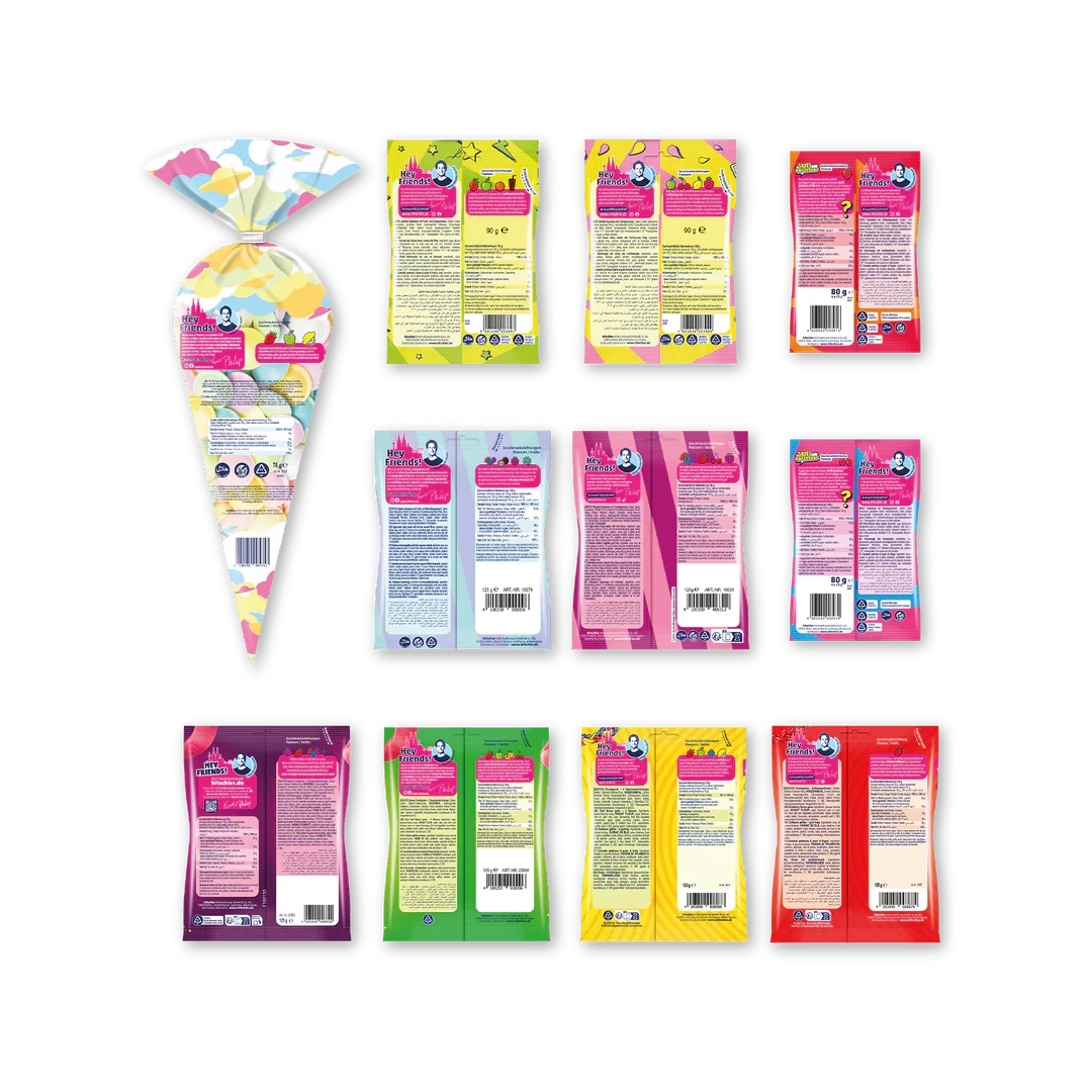 Bündel mit 22 verschiedenen Süßigkeiten in bunten Verpackungen für Naschkatzen.