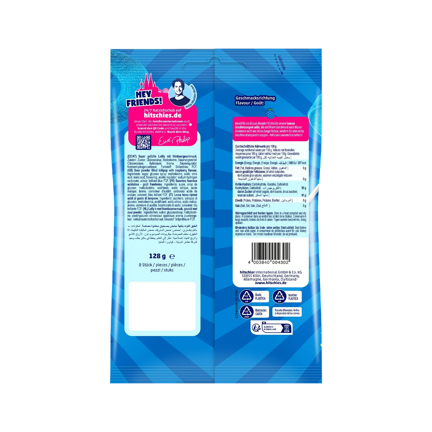 Hitschies Saure Drachenzungen Lollis blau – Detailansicht