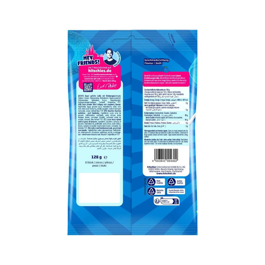 Hitschies Saure Drachenzungen Lollis blau – Detailansicht