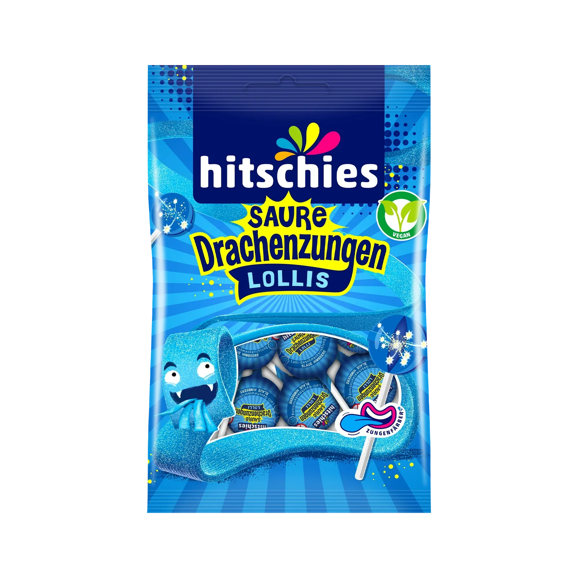Hitschies Saure Drachenzungen Lollis blau – Produktansicht