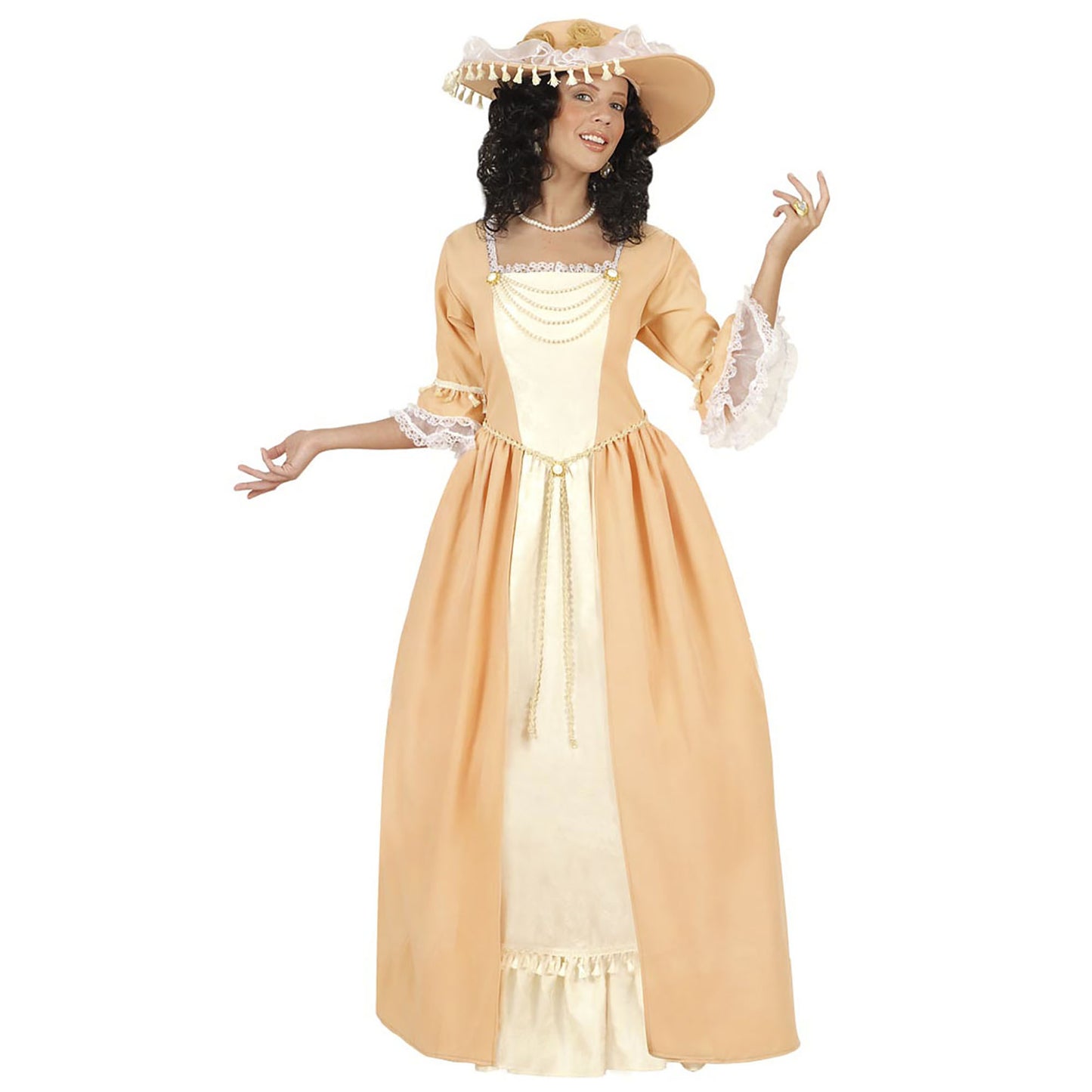 "HOFDAME" (Kleid mit Unterrock, Gürtel, Hut) – Vorderansicht
