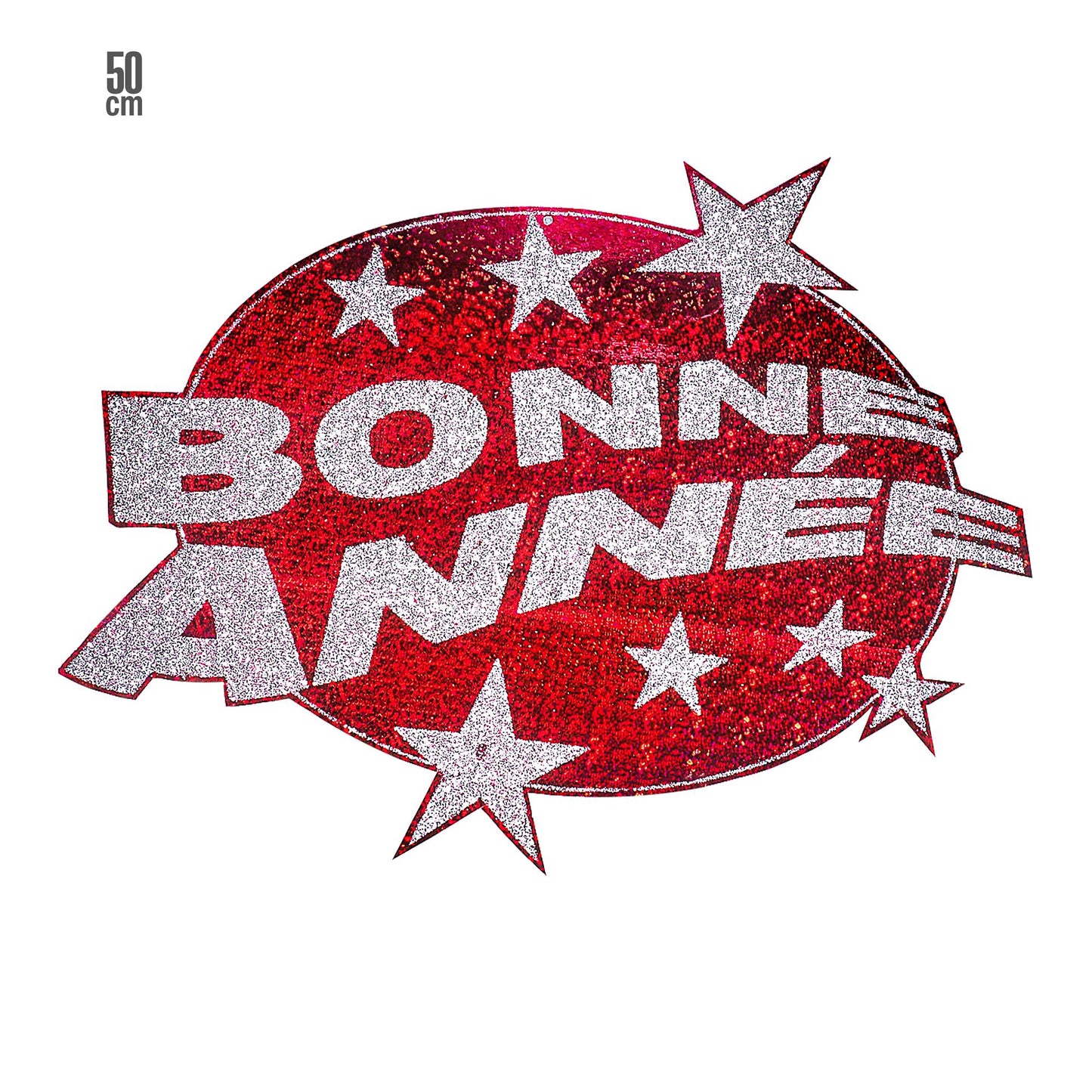 "HOLOGRAFISCHE WANDDEKO BONNE ANNÉE ROT" Ø 50 cm – Vorderansicht