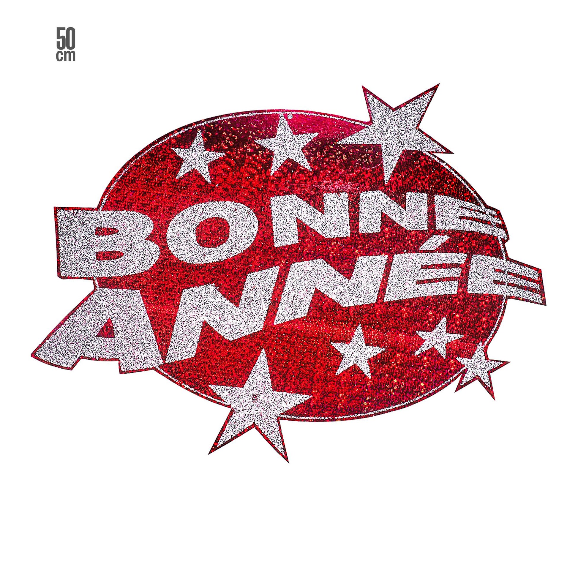 "HOLOGRAFISCHE WANDDEKO BONNE ANNÉE ROT" Ø 50 cm – Vorderansicht