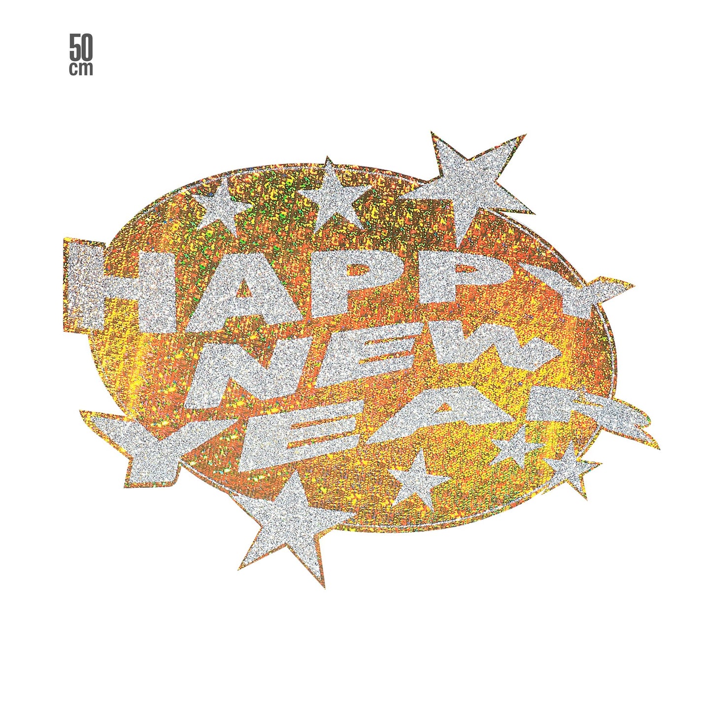 "HOLOGRAFISCHE WANDDEKO HAPPY NEW YEAR" Ø 50 cm - sort. Gold und silber – Vorderansicht