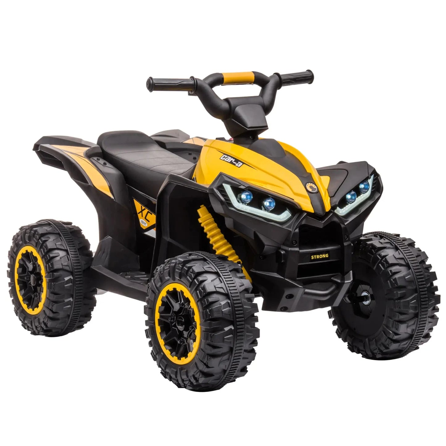 Gelbes und schwarzes HOMCOM Kinder Quad mit Lichtern und Geräuschen für 3-Jährige.