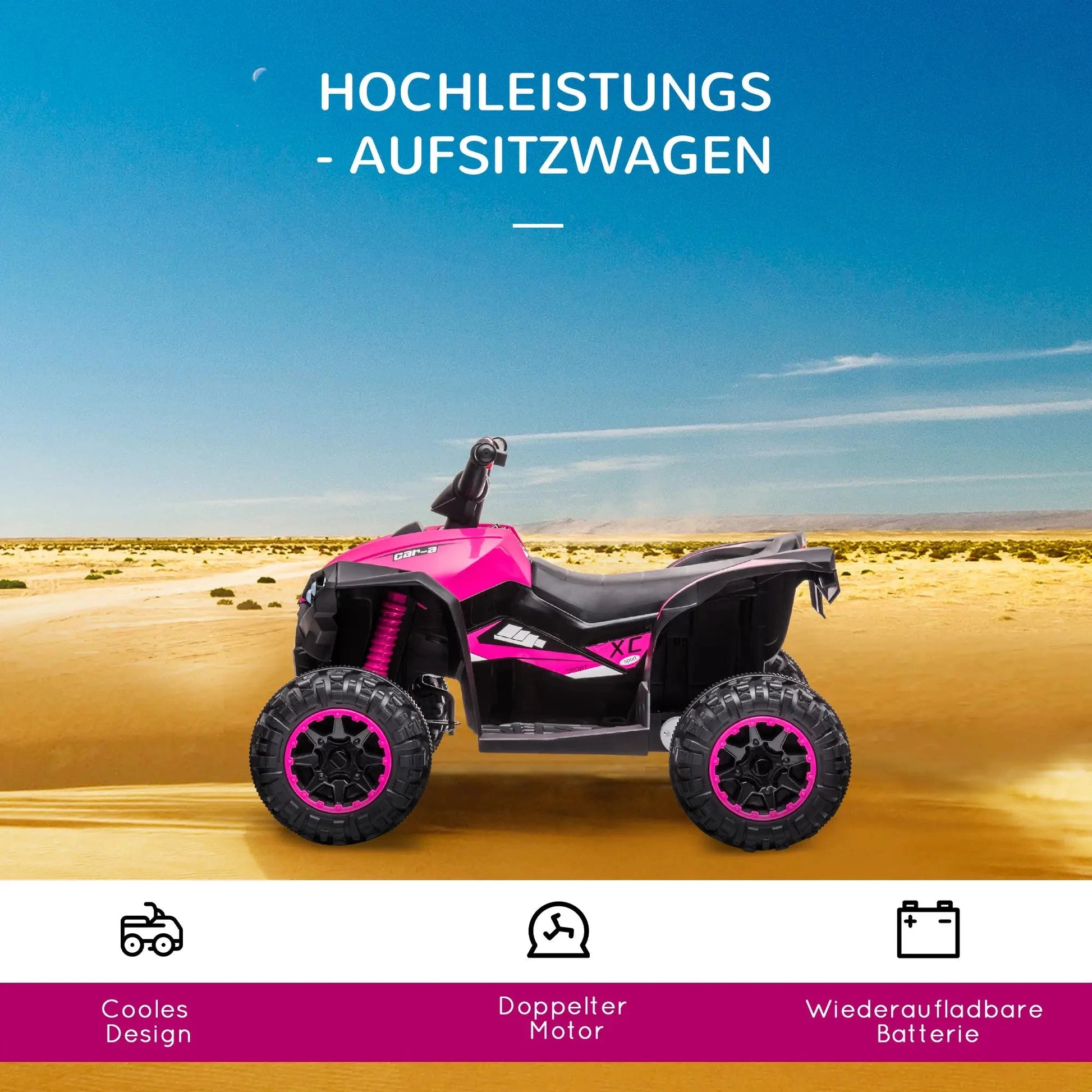 HOMCOM Kinder Quad in Pink und Schwarz mit LED-Licht und MP3-Anschluss.