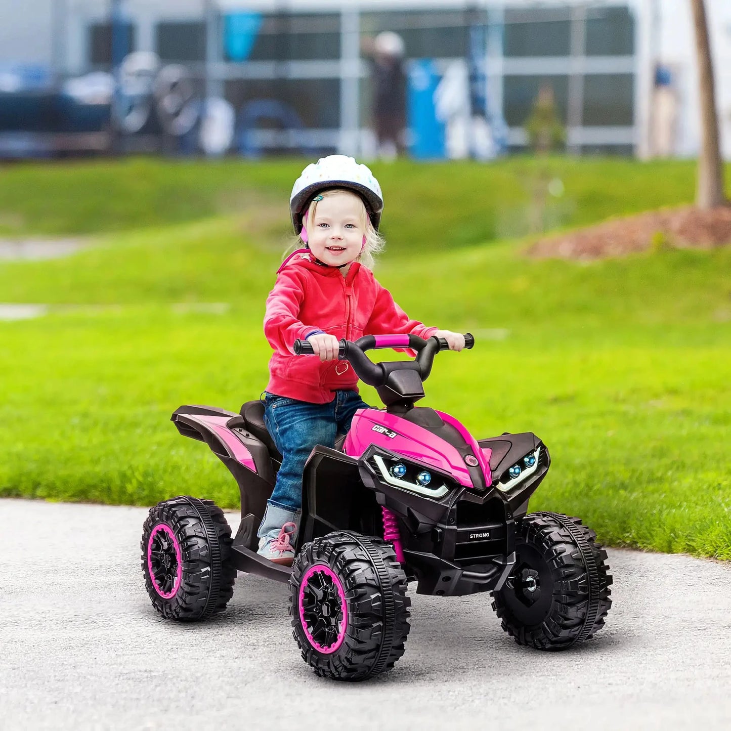 HOMCOM Kinder Quad in Pink und Schwarz, mit LED-Licht und MP3-Anschluss, für Kinder ab 3 Jahren.