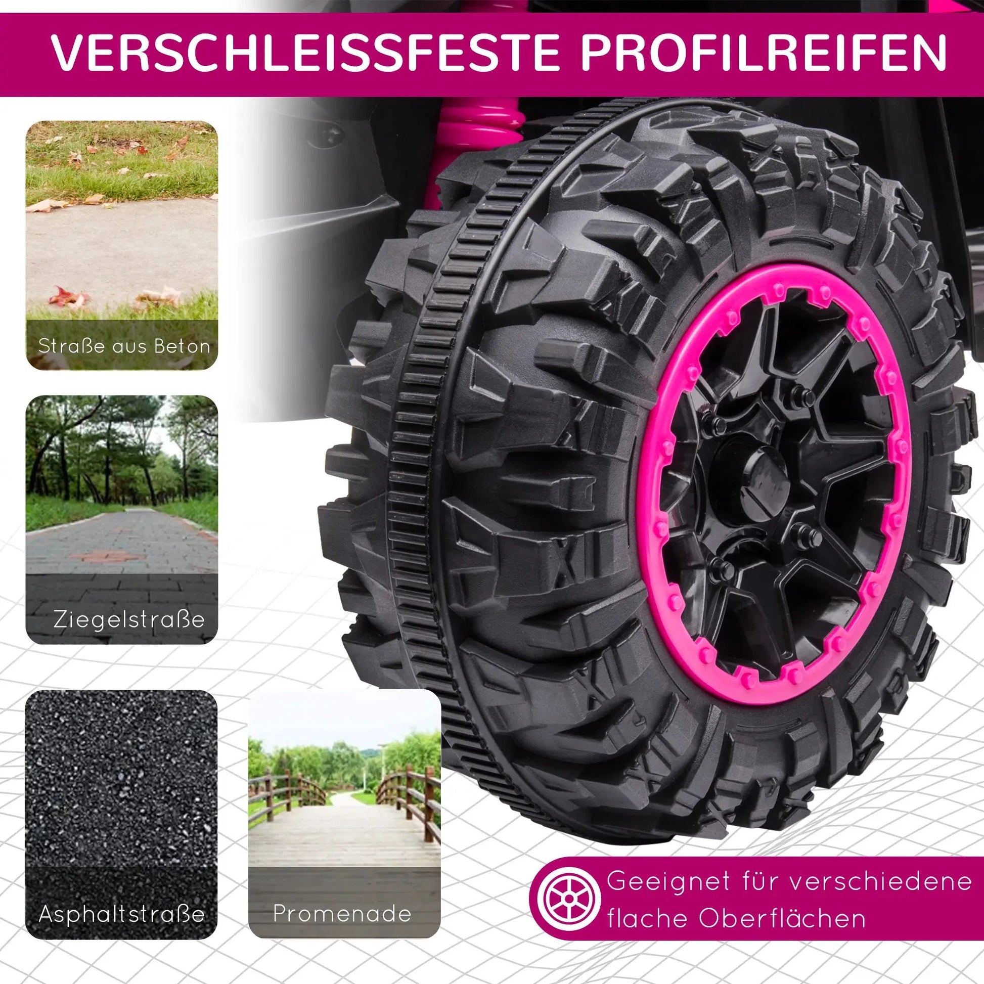 HOMCOM Kinder Quad in Pink und Schwarz mit LED-Licht und MP3-Anschluss für Kinder ab 3 Jahren.