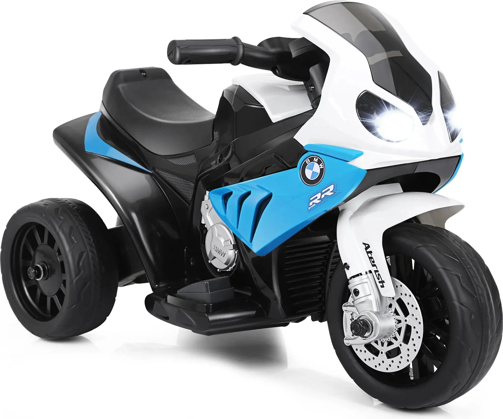 Blaues HOMCOM BMW S1000 RR Kinder Elektro Motorrad mit Licht und Sound, 3-Rad-Design.