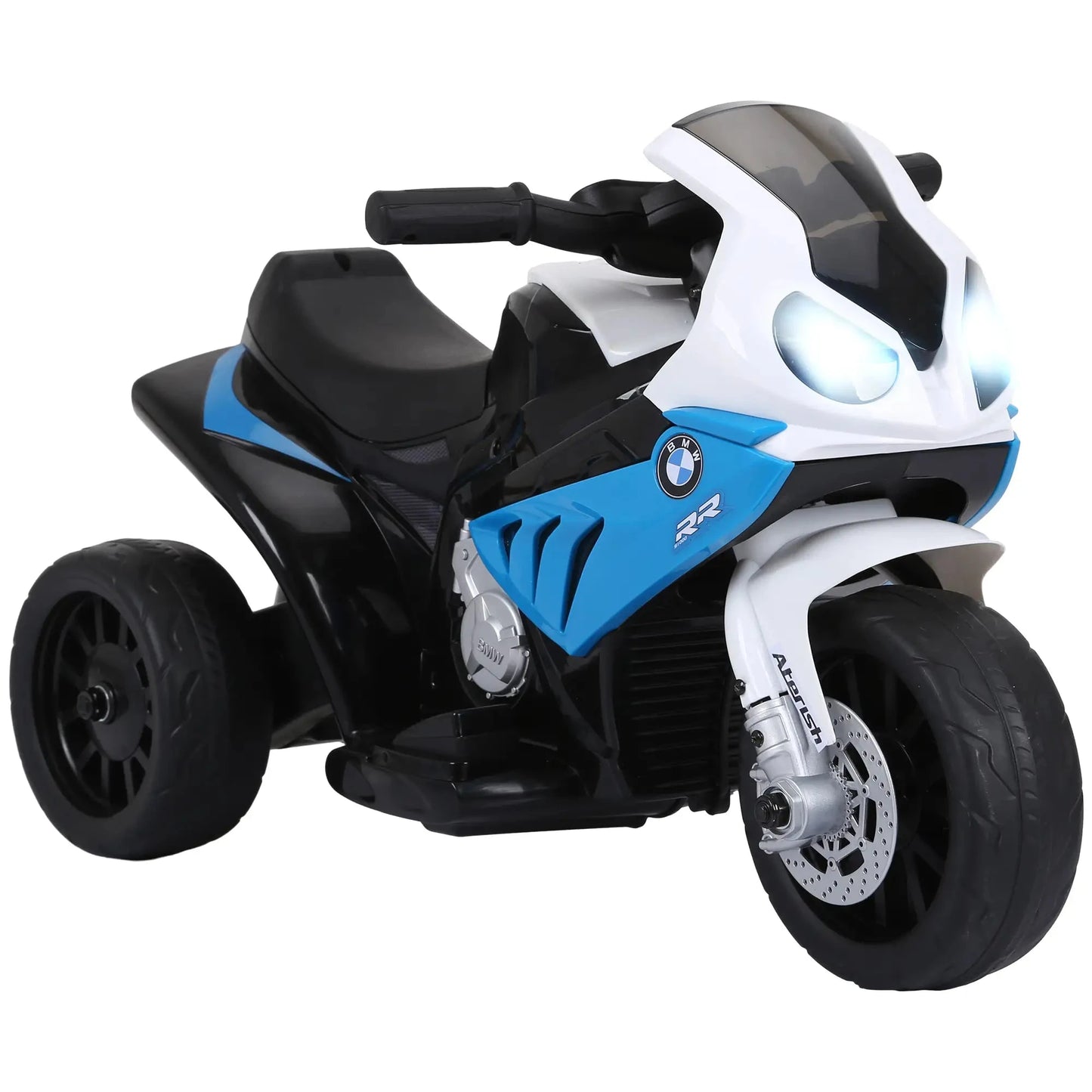 Blaues HOMCOM BMW S1000 RR Kinder Elektro Motorrad mit Licht und Sound, 3-Rad-Design.