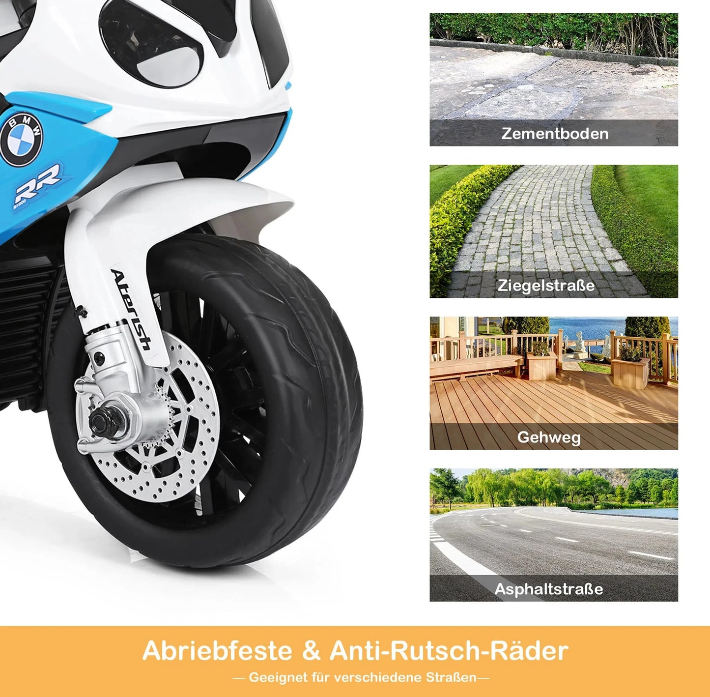 Blaues HOMCOM BMW S1000 RR Kinder Elektro Motorrad mit Licht und Sound, 3-Rad-Design.