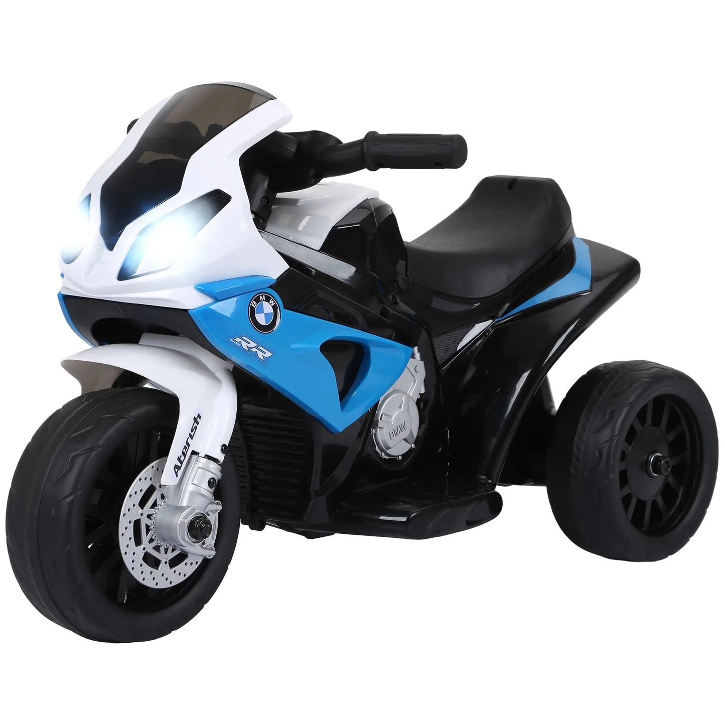 Blaues HOMCOM BMW S1000 RR Kinder Elektro Motorrad mit Licht und Sound, 3-Rad-Design.