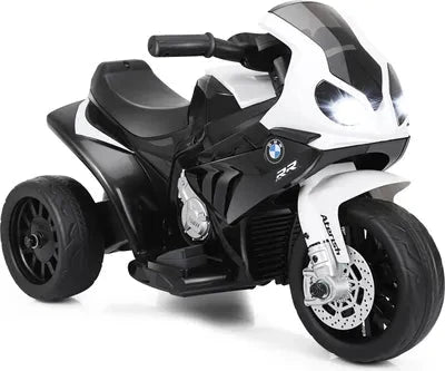 Weißes HOMCOM BMW S1000 RR Kinder Elektro Motorrad mit LED-Lichtern und Motor-Sound.
