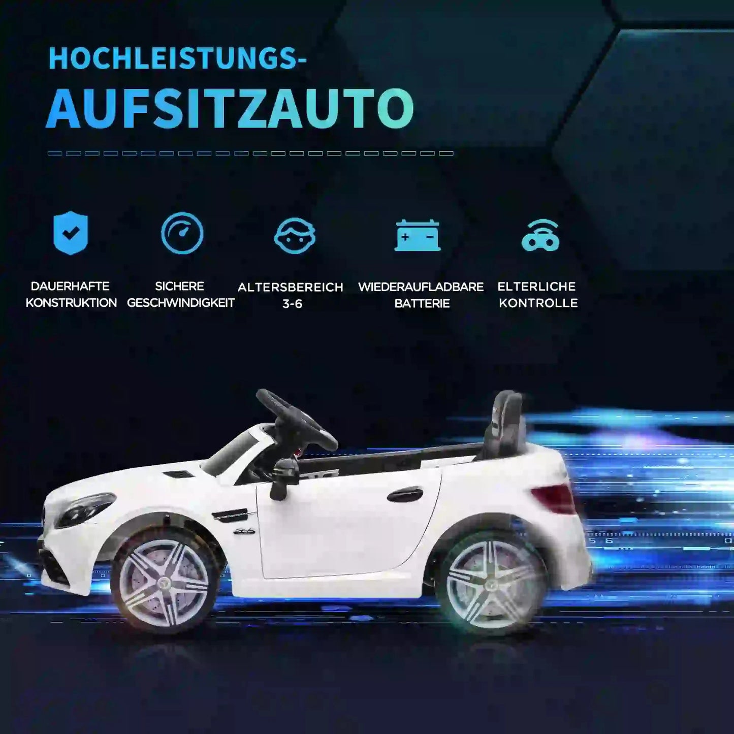 Elektroauto Kinder HOMCOM Mercedes SLC 300 Cabrio – Weiß, 12V - Fasnacht24.ch