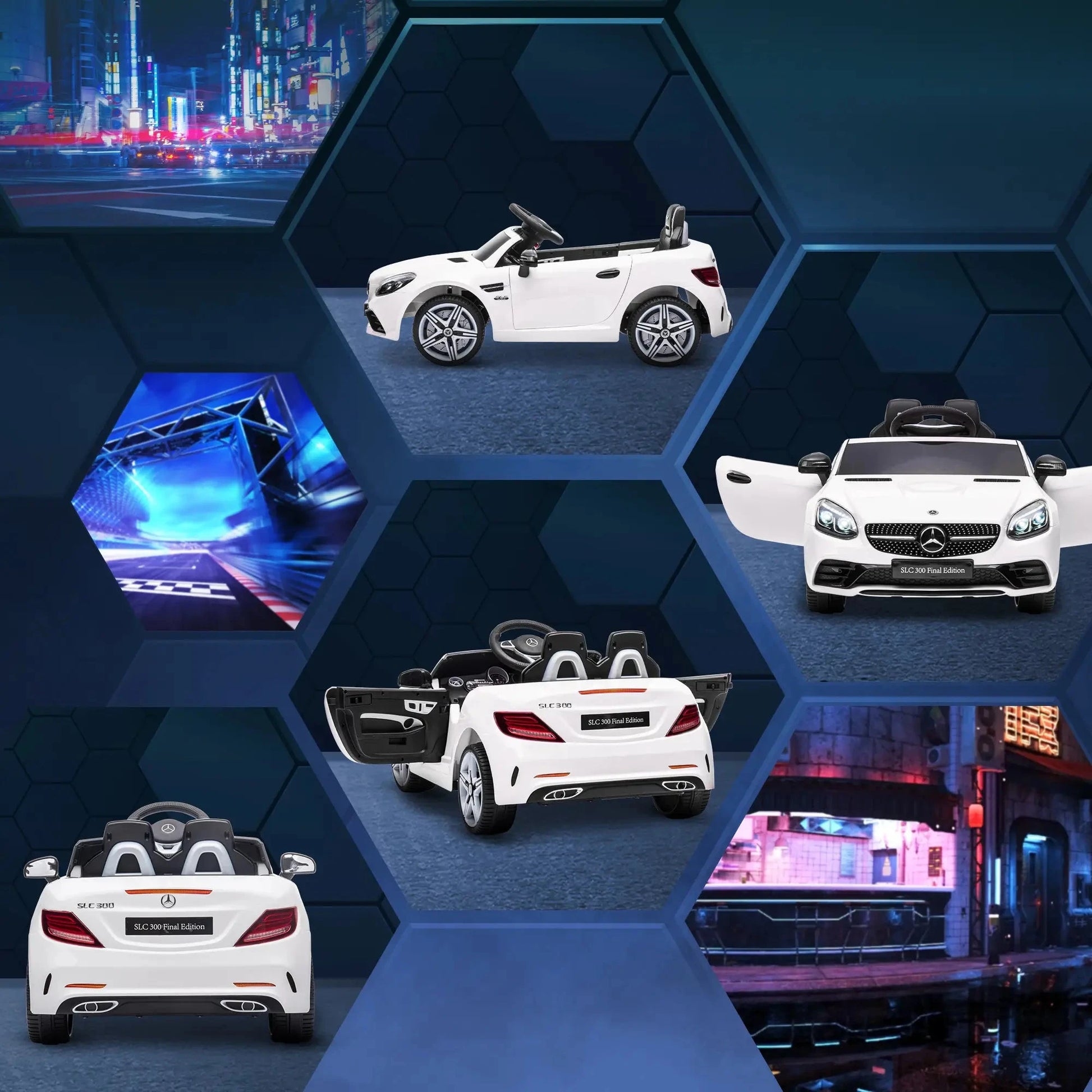 Elektroauto Kinder HOMCOM Mercedes SLC 300 Cabrio – Weiß, 12V - Fasnacht24.ch