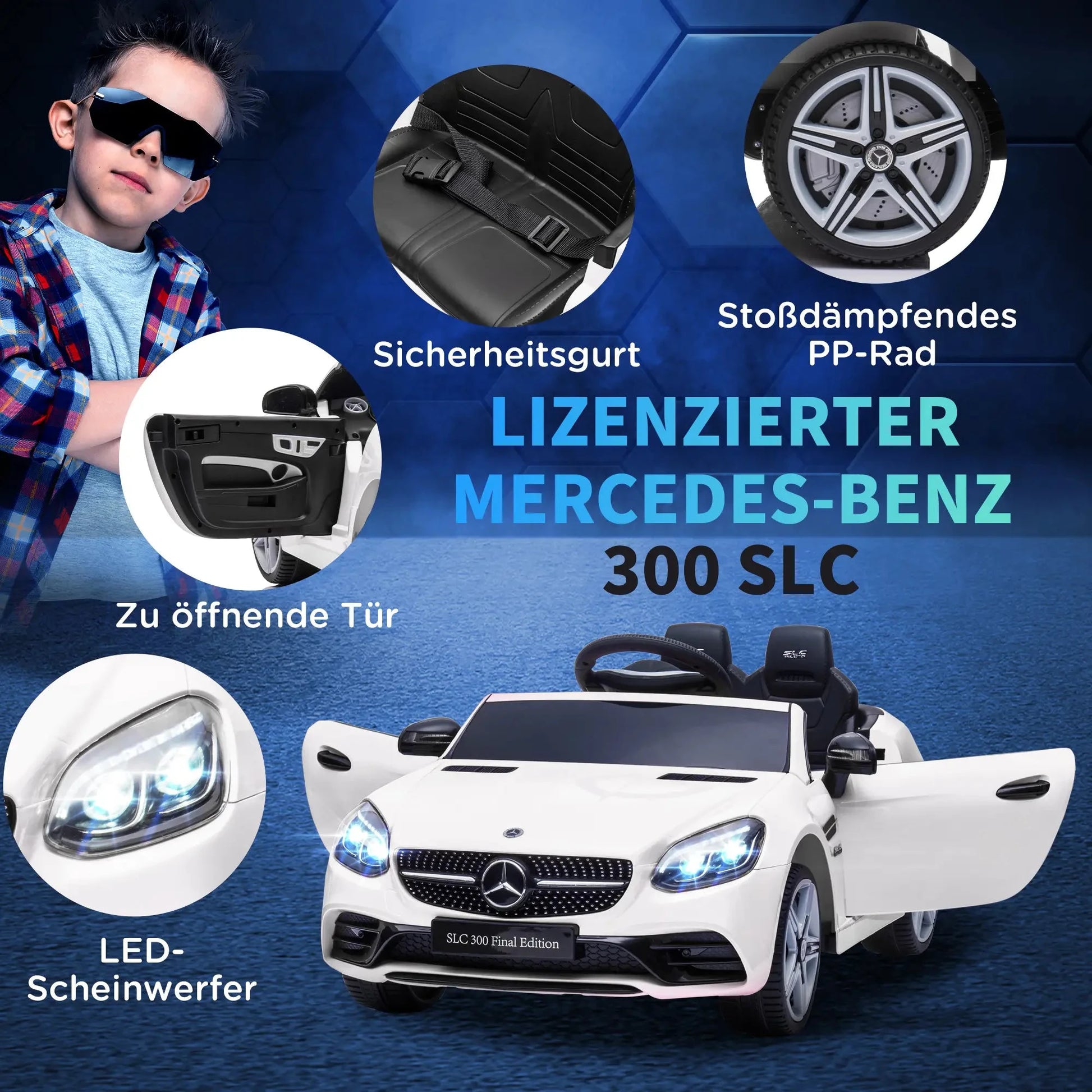 Elektroauto Kinder HOMCOM Mercedes SLC 300 Cabrio – Weiß, 12V - Fasnacht24.ch